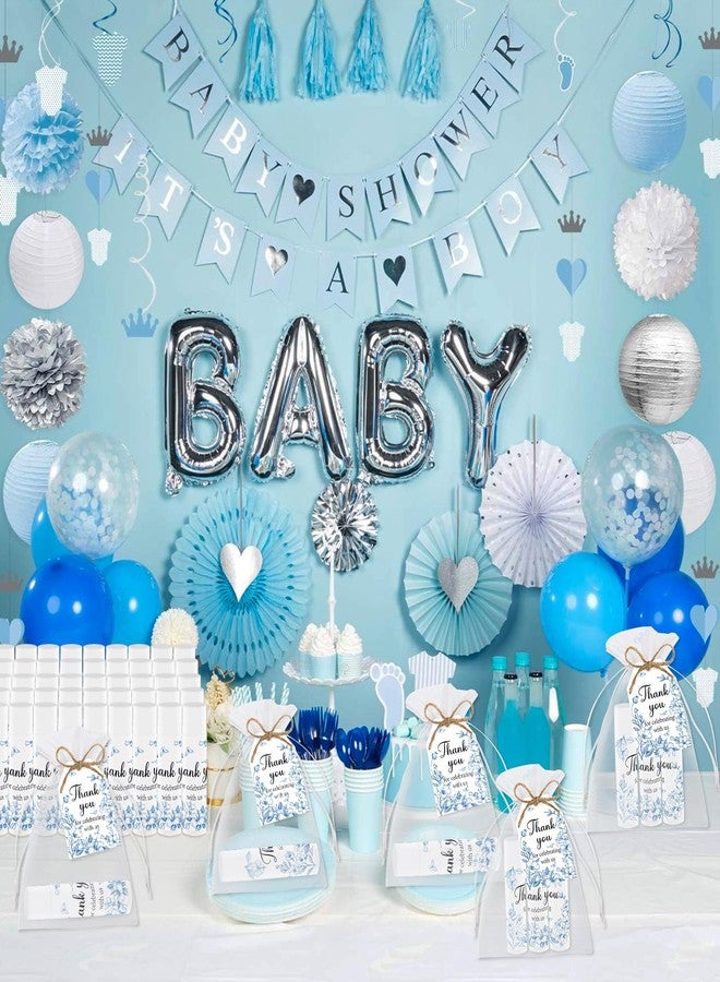 Nlicrst 50 PCS Blue Flower Bridal Baby Shower Lip Balm Gift Baby Shower Favor Party Wedding and Engagement Party Bulk Lip Balm Thank You Gifts with Card Tags for Guests (blue flower) - Image 5